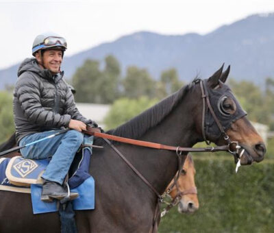 Víctor Espinoza, jockey, trabajos, 2018, Santa Anita Park. Foto Zoe Metz