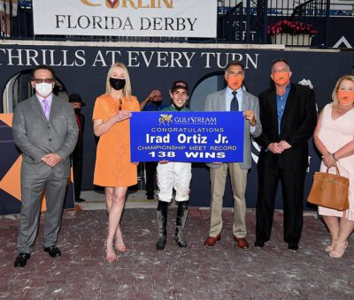 Irad Ortiz Jr. Jinete, récord, Championship Meet, Gulfstream Park, sábado, 28 de marzo de 2021. Known Agenda. Foto: Coglianese Photo
