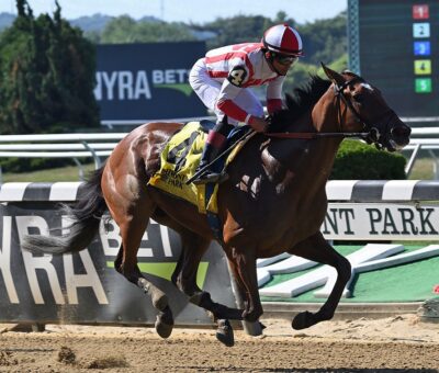 Gerrymander, horse, Klaravich Stables Inc., Mother Goose Stakes, sábado, 25 de junio de 2022, Belmont Park. Foto: Coglaniese Photo