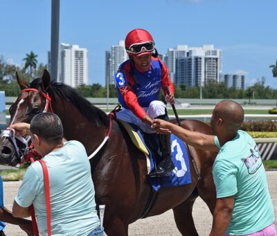 Parkland, horse, Jockey Ismerio Villalobos, Maiden Claming, domingo, 9 de julio de 2022, Gulfstream Park. Foto: Coglianese Photo