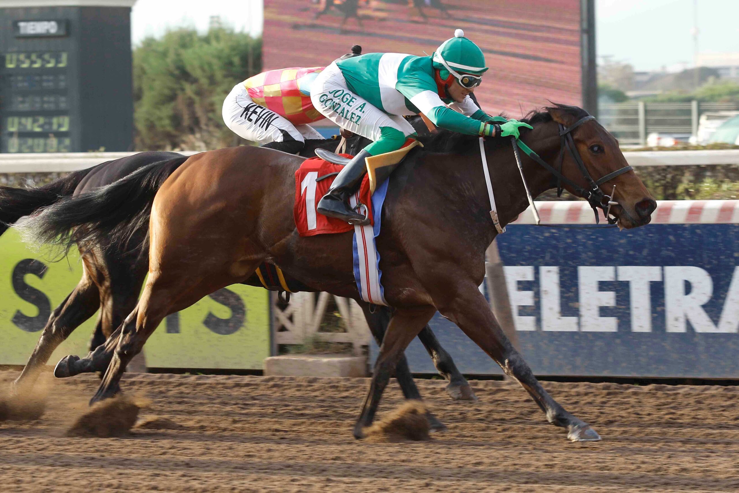 Dulce Encanto, horse, Seeking The Día, Clásico Dirección General de Fomento y Remonta del Ejército, sábado, 8 de julio de 2023, Hipódromo Chile. Foto: Jaime Cortés