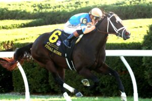 Final Score, potro hijo de, Not This Time en Precious Dixie por Bernardini, con una partida promedio, se movió rápido para ir a señalar el camino en las primeras de cambio, cubrió los 400, los 800 y los 1200, dominando con un rival a su costado generando presión, giró la última curva e ingresó a la recta final, el primer puesto con claridad por la línea tres, en los últimos 200, seguía firme en la punta, en los 100 finales, mantenía el paso fuerte para irse franco hacía, para así ganar de punta a punta y por un cuerpo y un ¼, en el Castle Key Bourbon Stakes