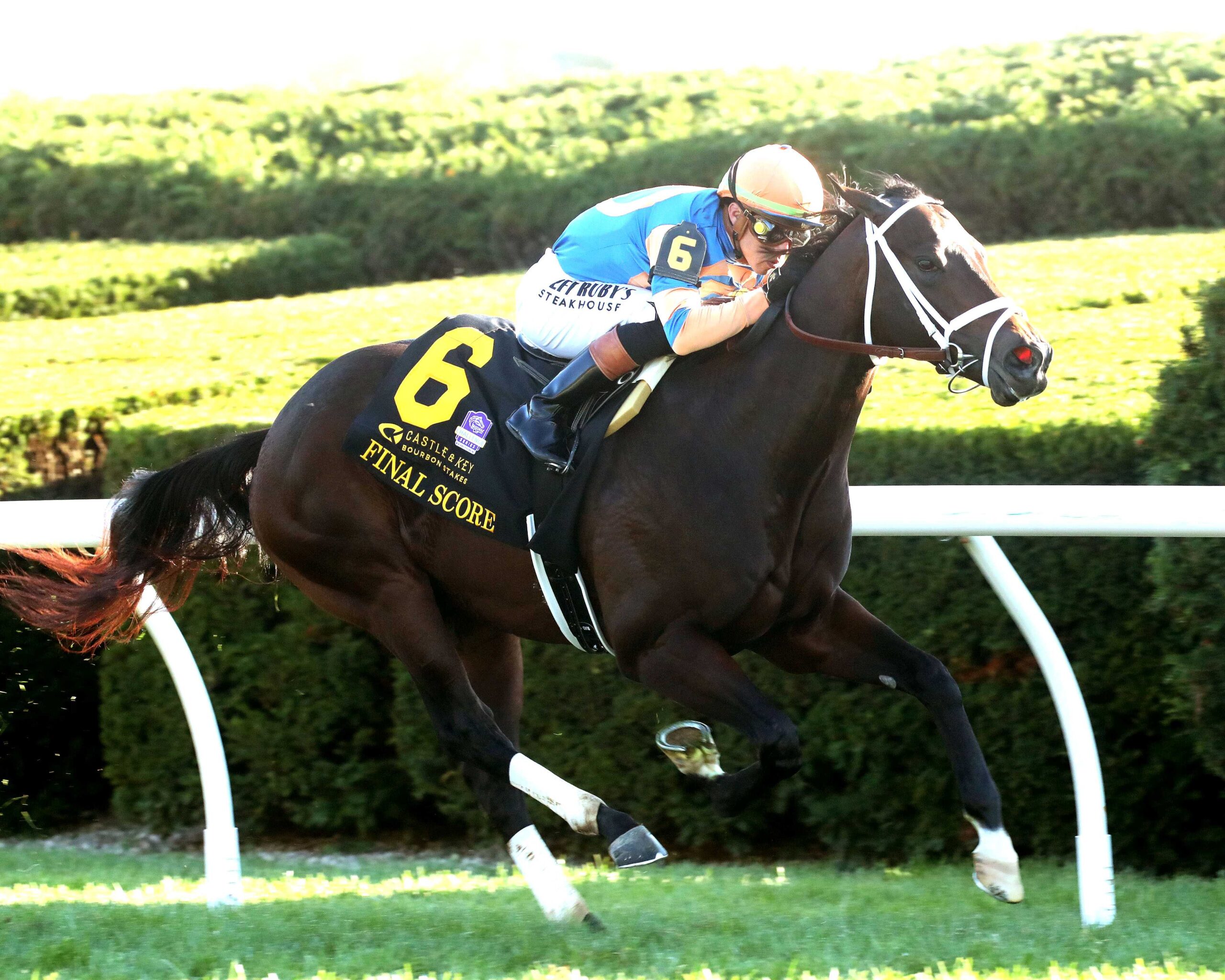 Final Score, potro hijo de, Not This Time en Precious Dixie por Bernardini, con una partida promedio, se movió rápido para ir a señalar el camino en las primeras de cambio, cubrió los 400, los 800 y los 1200, dominando con un rival a su costado generando presión, giró la última curva e ingresó a la recta final, el primer puesto con claridad por la línea tres, en los últimos 200, seguía firme en la punta, en los 100 finales, mantenía el paso fuerte para irse franco hacía, para así ganar de punta a punta y por un cuerpo y un ¼, en el Castle Key Bourbon Stakes